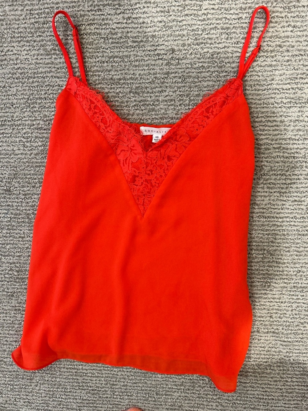 Socialite Bright coral red/orange Lace V-Neck Camisole